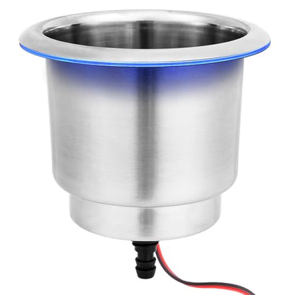 Young Marine Stainless Steel Cup Holder with Light and Drain for Boat, RV, Camper (Stainless Steel) - style: Stainless Steel with Light 2 PCS