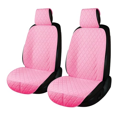 2PCS Linen Front Seat Covers for Cars Sideless Seat Covers Breathable Cloth Fabric Car Seat Protector Universal Fit Most Automotive, SUV, Trucks, Van(Pink) - color: LINEN PINK