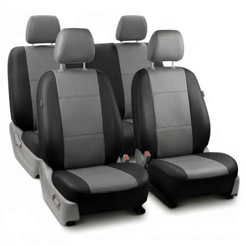 FH Group Car Seat Covers PU Leather Full Set Automotive Seat Covers Front Set and Rear Solid Bench Gray Black Seat Covers with Gift Universal Fit Interior Accessories for Cars Trucks and SUVs - color: Gray Black, size: Full Set