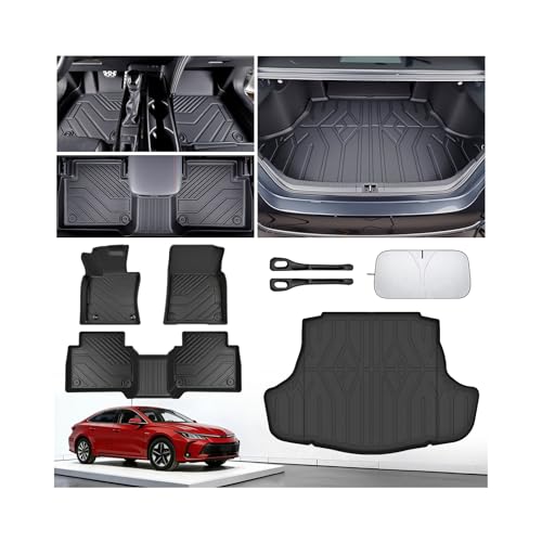 Floor Mats for Toyota Camry 2018-2022 2023 2024 (Not for Hybrid or AWD), All Weather Protection Custom Floor Mats Trunk Cargo and Car Windshield Cover Set Car Accessories,Car Floor Liners Set - size: Toyota Camry 2018-2025