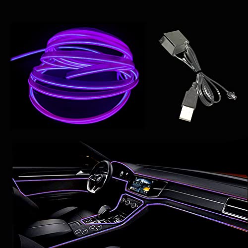 El Wire Purple Interior Car LED Strip Lights, 3M Neon Wire USB 5V with Fuse Protection for Automotive Interior Decoration, with 6mm Sewing Edge - color: Purple, size: 3 M