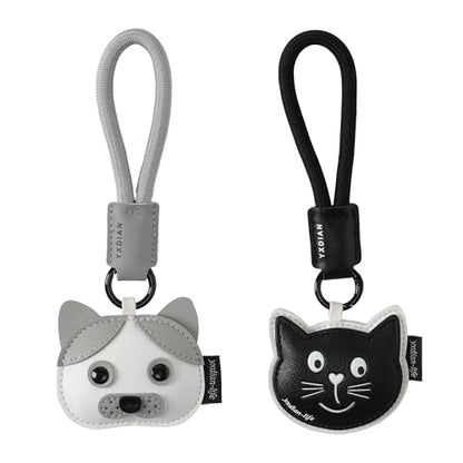 Cute Cartoon Keychain for Girl and Boy, 2 PCS Animal Key Ring Charm for Handbag, Purse, Backpack, Car Keys - color: Black Grey (Cat+dog)