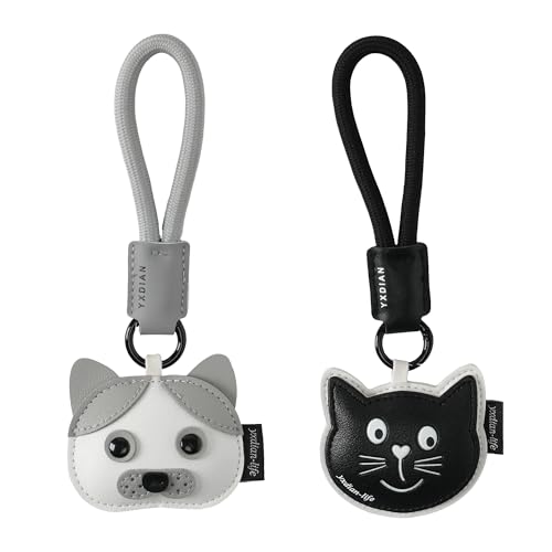 Cute Cartoon Keychain for Girl and Boy, 2 PCS Animal Key Ring Charm for Handbag, Purse, Backpack, Car Keys - color: Black Grey (Cat+dog)