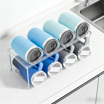Yieach 2 Pack Stackable Water Bottle Organizer for Stanley,Yeti 40 oz and Tumbler Organizer,2 Tier Waterbottle Storage Rack,Clear Acrylic Cup Organizers for Kitchen Cabinets,Countertop,Pantry Shelf - size: 2 Tier(2 Set) Hold 16 Bottle