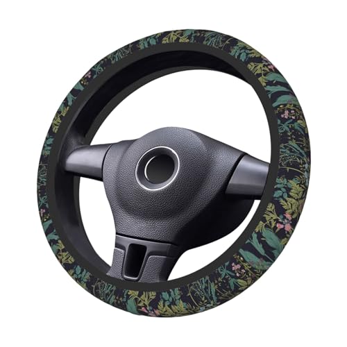 Vintage Daisy Leaves Flowers Steering Wheel Cover for Women, Anti-Slip Elastic Breathable Soft Rubber Car Steering Wheel Protective Cover, Universal 15 Inch Fit for Cars, Auto, SUVs