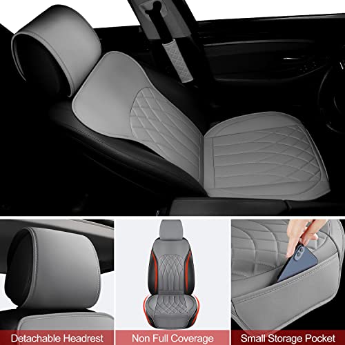 BEITK 2 Pack Leather Front Car Seat Covers, Universal Sideless Car Seat Protectors with Storage Pocket and Seat Belt Pads, Waterproof Automotive Seat Cover for Cars Trucks SUV(Grey) - color: front pair gray