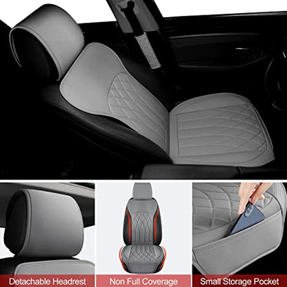 BEITK 2 Pack Leather Front Car Seat Covers, Universal Sideless Car Seat Protectors with Storage Pocket and Seat Belt Pads, Waterproof Automotive Seat Cover for Cars Trucks SUV(Grey) - color: front pair gray
