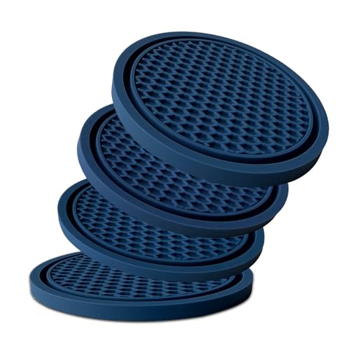Car Cup Holder Coaster 4 Pack - Non Slip & Shockproof,Flexible PVC Rubber Insert for Car/Truck/SUV/Van (2.75"x0.2") Universal Fit Auto Cup Holders Accessories for Women and Man (Navy Blue) - color: Navy Blue
