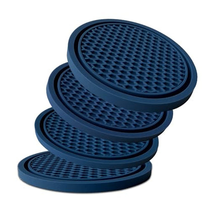 Car Cup Holder Coaster 4 Pack - Non Slip & Shockproof,Flexible PVC Rubber Insert for Car/Truck/SUV/Van (2.75"x0.2") Universal Fit Auto Cup Holders Accessories for Women and Man (Navy Blue) - color: Navy Blue