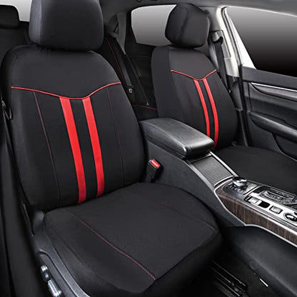 CAR-GRAND Universal Stylish Piping Cloth Car Seat Covers Full Set, Breathable and Washable Automotive Seat Covers with Air Compatible,3 Zipper Bench Design,Fit 90% SUV,Truck,Sedan (Black and Red) - color: Black-Red