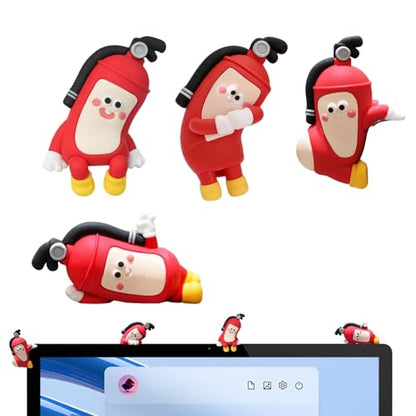 Fuallwin FaulWin 4Pcs Resin Firefighter & Fire Extinguisher Animal Ornament Set, Funny Computer Monitor Decoration for Office Desk, Car Dashboard, TV Stand (Red)
