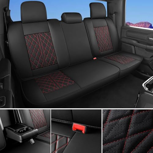 Custom Fit Chevy Silverado GMC Sierra 1500 2007-2026 2500/3500 HD Crew Cab Full Set Car Seat Covers - 5 Pack, Premium Faux Leather Truck Seat Protector with Airbag Compatible Design, BlackRedLine - color: BlackRedLine, size: Full Set