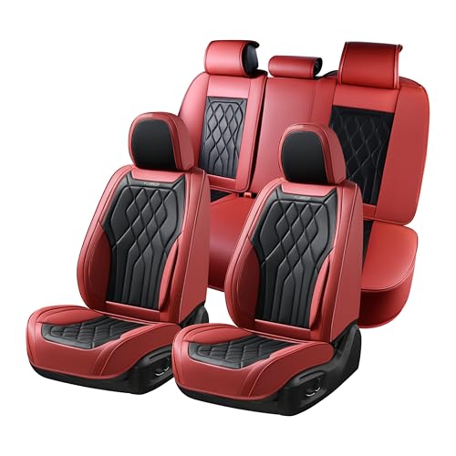 FLORICH Automotive Seat Covers Full Set, Leather Car Seat Protector, Waterproof Seat Covers for Cars, Black and Red Seat Protector Universal Fit Most Vehicles (Red&Black) - color: Red&Black, size: Fullset