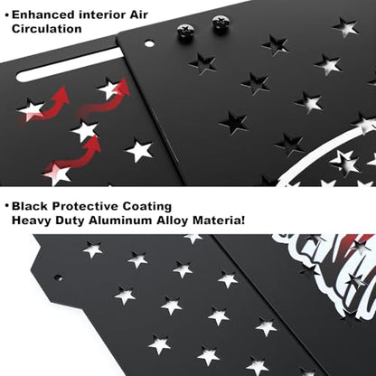 18" Adjustable RV Screen Door Protector for Dogs, Aluminum RV Screen Door Guard Grille, Fits 22"-31.5" Wide Camper Entry Doors Pet Scratch Shield Barrier with USA Flag Dog Head and Star Design