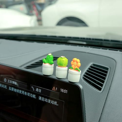 YGMONER Mini Flower Pot Car Ornament & Mini Succulent Dashboard Decor, 5pcs Desktop Miniature Pottery Planter for Car Interior Decoration