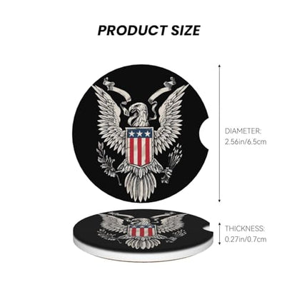 Absorbent Ceramic Car Coasters for Cup Holders, Bald Eagle Design 2.56" Anti Slip Universal Drink Cup Coasters for Women Men (2 Pack) - color: Bald Eagle