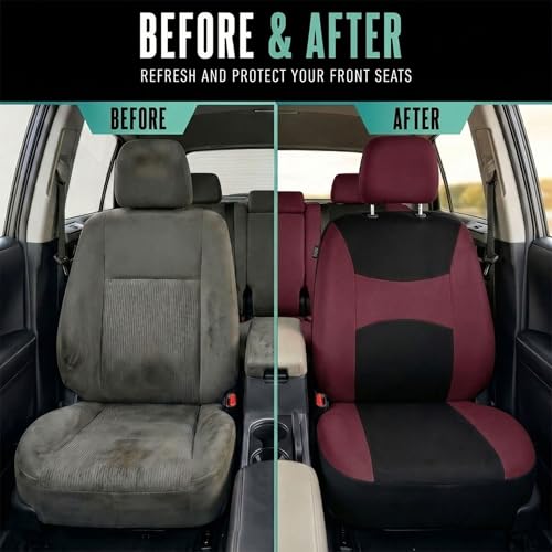 FH Group Car Seat Covers Full Set Cloth,Universal Fit combo,Washable Automotive Seat Covers,Low Back Front Seat Covers,Airbag Compatible,Split Bench Rear Seat for SUV,Sedan,Van Burgundy - color: Burgundy