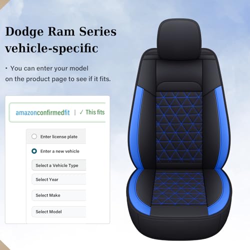 Coverado Front Seat Covers, Waterproof Front Car Seat Covers for Truck Compatible with 2002-2026 Dodge Ram 1500 2500 3500 Crew Double Mega Quad Cab(Blue) - color: Blue, size: FrontPair