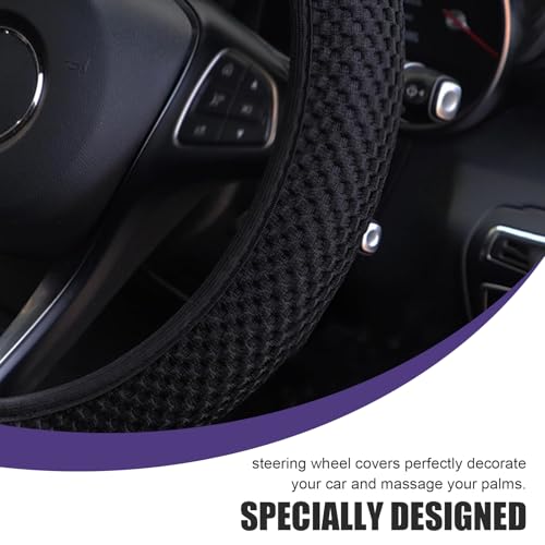 Steering Wheel Cover, Ice Silk & Microfiber 3D Massage Mesh Car Steering Wheel Cover, Breathable Anti-Slip Easy Grip Wheel Protector 14.5"-15", Universal for Most Cars (Black) - color: Black