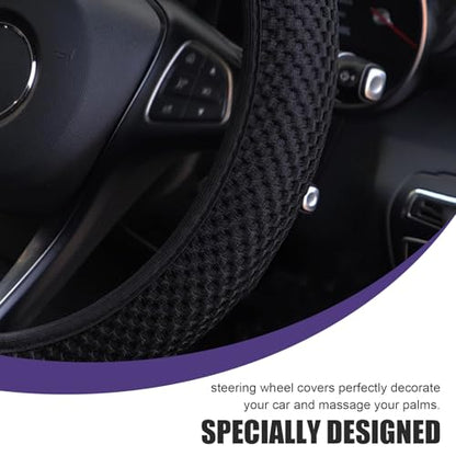 Steering Wheel Cover, Ice Silk & Microfiber 3D Massage Mesh Car Steering Wheel Cover, Breathable Anti-Slip Easy Grip Wheel Protector 14.5"-15", Universal for Most Cars (Black) - color: Black