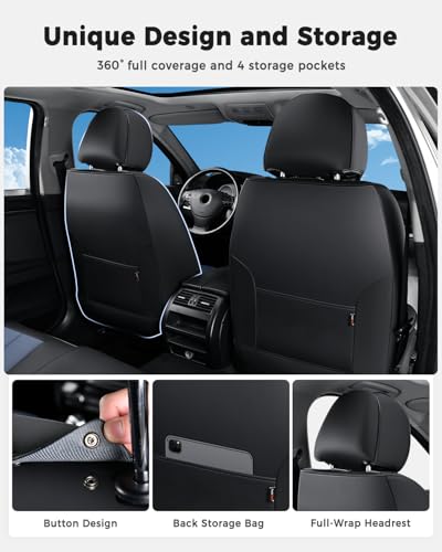 Huidasource Seat Covers Full Set, Universal Fit for Most Cars SUVs Trucks, Full Coverage Leather Seat Cover, Airbag, Cupholder Compatible, Seat Function Retain, Easy Install with Velcro, Black&Blue - color: FS: Black&Blue, size: Full Set