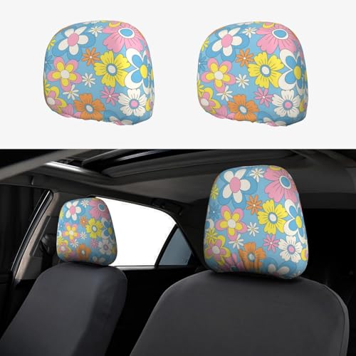 Retro Flowers Cute Car Head Rest Covers 2 Piece Elastic Car Seat Headrest Protector Universal Fit Most Vehicles Auto Interior Accessories for Women Men - color: Retro Flowers