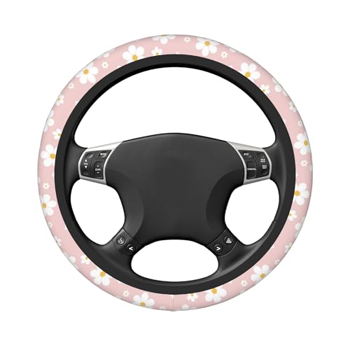 Car Steering Wheel Cover,Pink Flower Universal Non Slip Wheel Protector 15 Inch Elastic Car Accessories for Men Women - color: Pink Flower