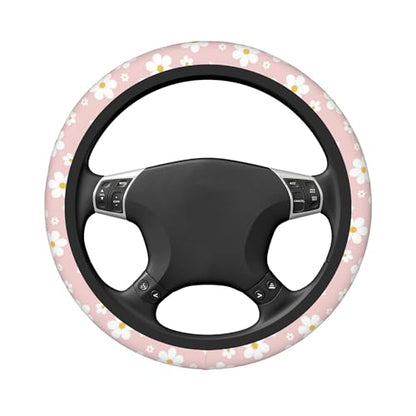 Car Steering Wheel Cover,Pink Flower Universal Non Slip Wheel Protector 15 Inch Elastic Car Accessories for Men Women - color: Pink Flower