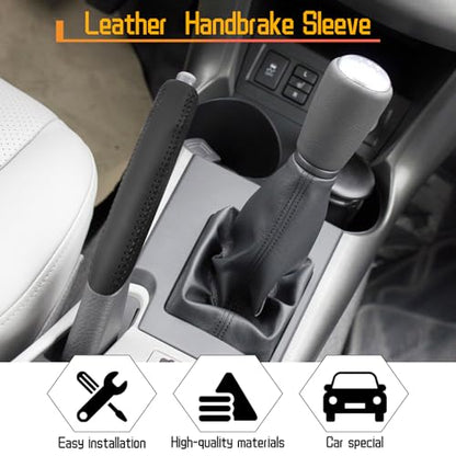 Genuine Leather Handbrake Protector Cover Compatible with Toyota RAV4 2009-2012 Anti-Slip Hand Brake Parking Lever Sleeve Black