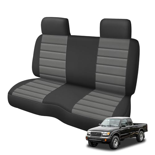 Truck Seat Cover Compatible with 1995-2004 Toyota Tacoma Front Bench Seat with Molded Headrest and Small Notched Cushion, Knitted Fabric - color: black & charcoal