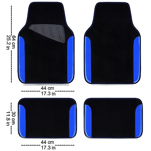 CAR PASS Rainbow Waterproof Universal Fit Faux Leather Car Carpet- Anti-Slip Nibbed Backing Floor Mats for SUV, Vans, Sedans, Trucks, Automotive Set of 4pcs (Black with Blue) - color: Blue