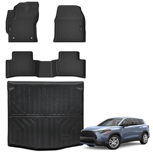 Auxko All Weather Floor Mats Cargo Mat Fit for 2026 2025 2024 2023 2022 Toyota Corolla Cross AWD(Not Fit Hybrid) TPE Liners Accessories All Season Guard Odorless Anti-Slip - size: corolla cross awd gas|2022-2026|floor+cargo mats