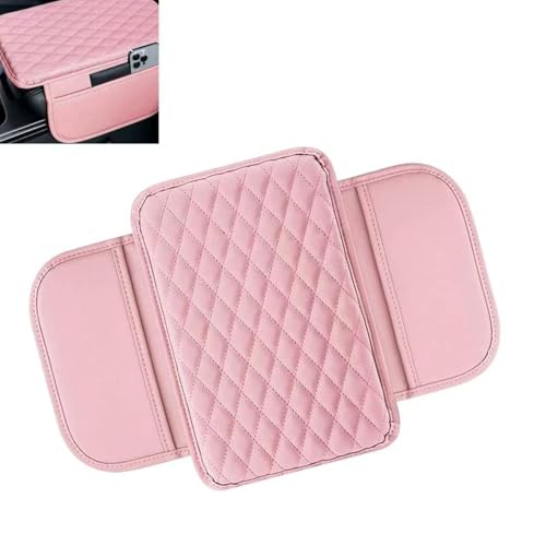 Car Center Console Cover, Upgrade Soft Skin-friendly Leather Arm Rest Cover for Car, Universal Anti-slip Scratch-resistant Armrest Mat with Side Storage Bags, for Trucks, Cars, SUVs (Pink) - color: Pink