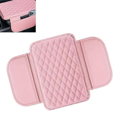 Car Center Console Cover, Upgrade Soft Skin-friendly Leather Arm Rest Cover for Car, Universal Anti-slip Scratch-resistant Armrest Mat with Side Storage Bags, for Trucks, Cars, SUVs (Pink) - color: Pink