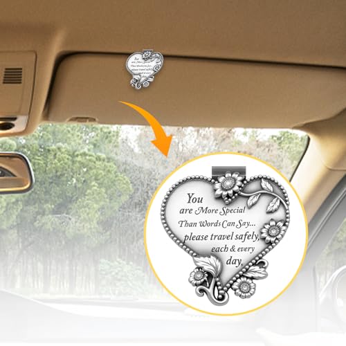 Heart-Shaped Car Visor Clip, Driving Safety Prayer Religious Car Gifts for New Driver Teen Boys Girls Parent Family Friends, New Car Gifts