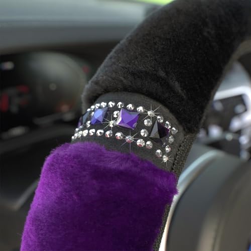 HZEL Bling Car Steering Wheel Cover, Fluffy Crystal Rhinestone Vehicle Steer Wheel Protector, Sparkly Diamond Automotive Wheel Cover Adaptable to 14.5-15 Inches, Universal for Most Cars (Purple)