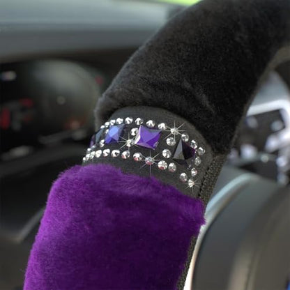 HZEL Bling Car Steering Wheel Cover, Fluffy Crystal Rhinestone Vehicle Steer Wheel Protector, Sparkly Diamond Automotive Wheel Cover Adaptable to 14.5-15 Inches, Universal for Most Cars (Purple)