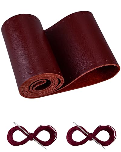 Belinous Leather Steering Wheel Cover Lace Up, Stitch on Steering Wheel Wrap, Universal Fit 13-20 Inch Car Truck Pickup Boat, A Whole Piece of Cowhide, DIY w/Needle Thread (Size L0, Wine Red) - color: Wine Red, size: L0