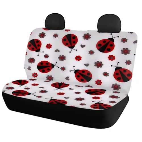 FUSURIRE Car Seat Covers Full Set for Women, 4 Pcs Front and Rear Bench Seat Covers, Universal Auto Accessories for Most Cars Truck Van SUV,Ladybug Print - color: Ladybug Print