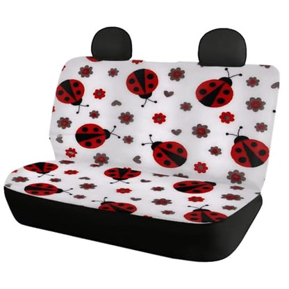 FUSURIRE Car Seat Covers Full Set for Women, 4 Pcs Front and Rear Bench Seat Covers, Universal Auto Accessories for Most Cars Truck Van SUV,Ladybug Print - color: Ladybug Print