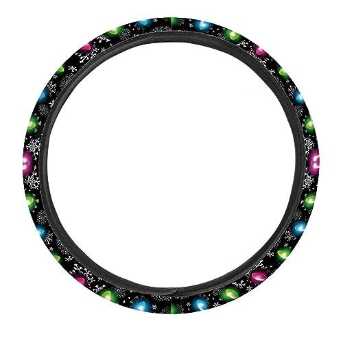 AFPANQZ Christmas Steering Wheel Covers Xmas Lights Print Car Steering Wheel Cover Universal Fit Almost Car Non-Slip Steering Wheel Covers Soft Sweat Absorbing Steering Wheel Protector Cover - color: Christmas Lights