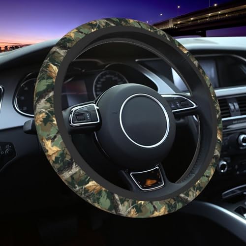 Camouflage Forest Steering Wheel Cover Elastic Non-Slip Car Steering Wheel Covers with Seat Belt Shoulder Pad for Women Men - color: Camouflage Forest