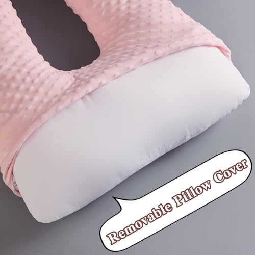 Travel Pillow for Kids Adult, Pillow for Car Sleeping Ultra Large U-Shaped with Removable Soft Cover Support Fix Neck and Body Sitting/Sleeping on The Trip (Pink) - color: Pink