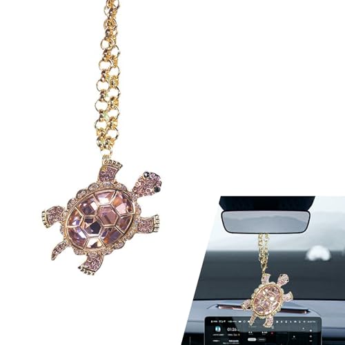 2 PCS Bling Rhinestone Turtle Car Rear View Mirror Pendant Charms, Sparkling Crystal Turtle Interior Mirror Hanging Decorative Accessories, Universal for Most Cars (Pink) - color: Red