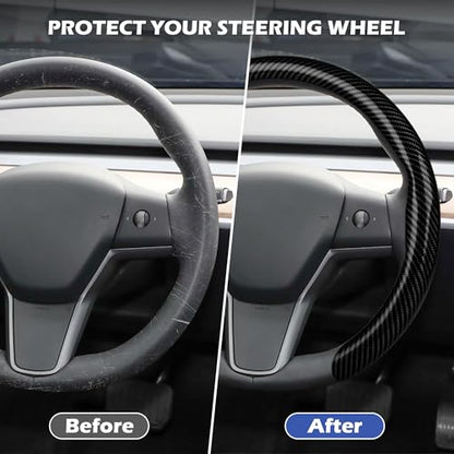 Leather Steering Wheel Cover,Universal Fit 15 Inch-Premium Non-Slip Breathable Comfort Grip for Cars Trucks SUVs,Anti-Slip Durable Interior Upgrade Carbon Fiber Pattern - color: Black carbon fiber texture