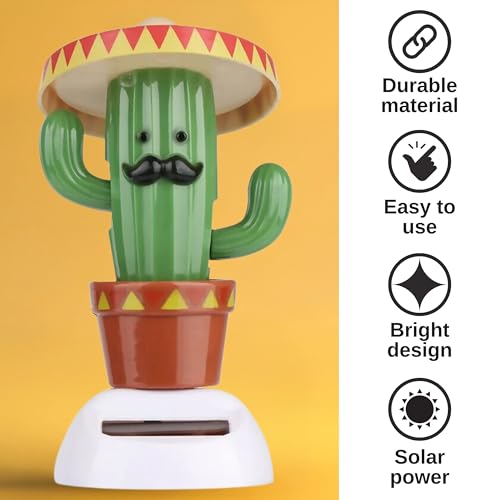Solar Powered Dancing Cactus – Sun Power Swinging Animated Bobble Dancer Solar Figurine for Car Dashboard Dancing Cactus Holiday Car Decoration Solar Figures for Office Home Desk