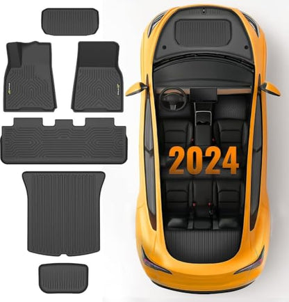 G-PLUS Model Y Floor Mats Cargo Liner Fit for 2020 2021 2022 2023 2024 Tesla Model Y 5-Seat (NOT for 7-SEAT) TPE Custom Fit All Weather Full Cover Protection Car Mats Accessories Black 6PCS - size: 2020-2024|Fit Tesla Model Y|6PCS