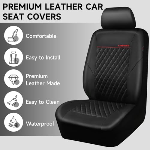 CAR PASS Quilting Faux Leather Seat Covers Full Set, Waterproof Deluxe Premium Seat Cover with 5mm Composite Sponge Inside, Airbag Compatible Auto Seat Cover Universal Fit for 95% Sedan SUV Van, Black - color: Black and Black, size: Full Set (Front and Re