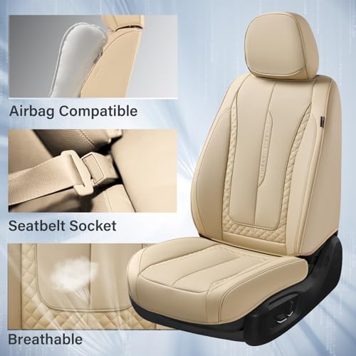 Coverado Car Seat Cover Front Seat, Beige Seat Covers Front Seats, Nappa Leather Waterproof, Car Seat Cushion, Car Seat Protector Universal Fit Most Cars - color: Z-Beige, size: Front