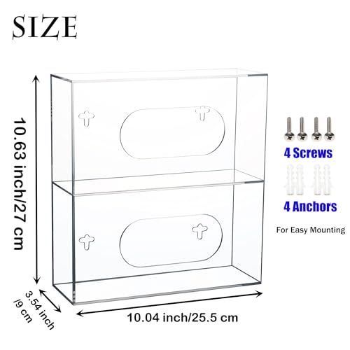 Double Glove Box Holder Wall Mount, Side-Load Acrylic Glove Dispenser - Clear Medical Storage Organizer for Lab, Hospital, Kitchen,- 10 x 3.54 x 10.6 IN - Quick Access & Easy Refill - size: Double